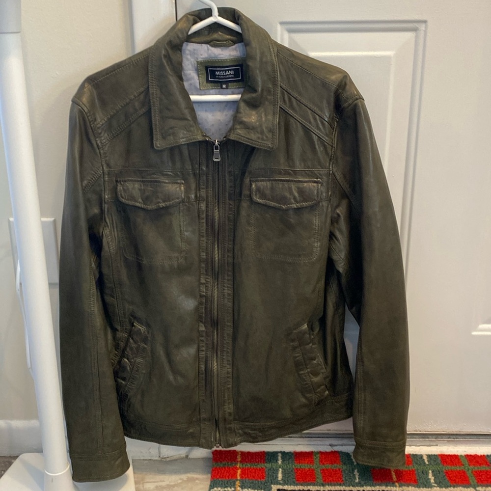 Used Missani Le Collezioni - "PICCOLI" Leather Jacket in Olive Medium